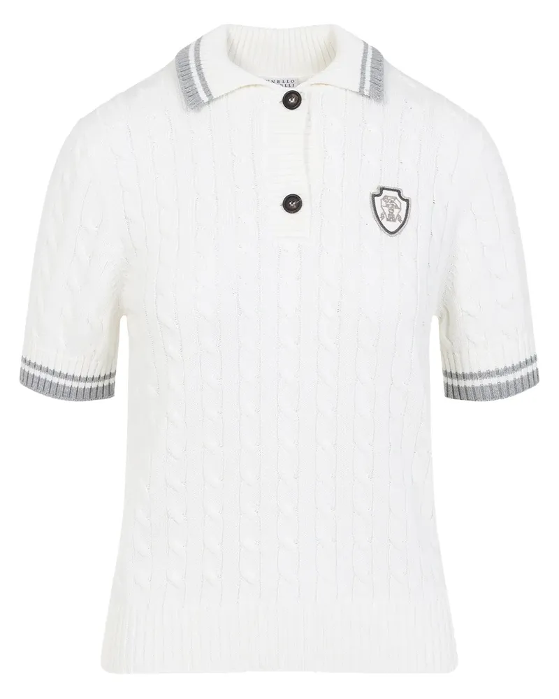 Brunello Cucinelli Poloshirt mit Zopfmuster - Weiß Weiß