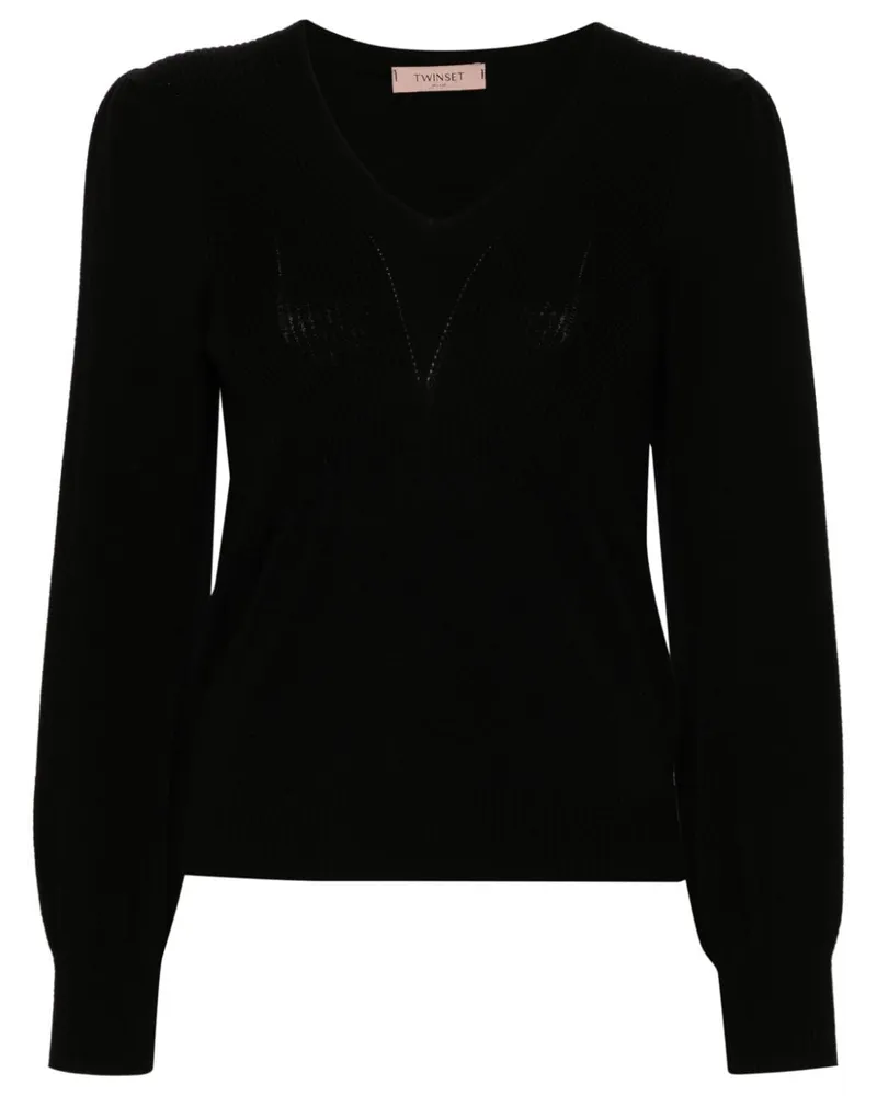 Twin-Set Pullover mit V-Ausschnitt Schwarz