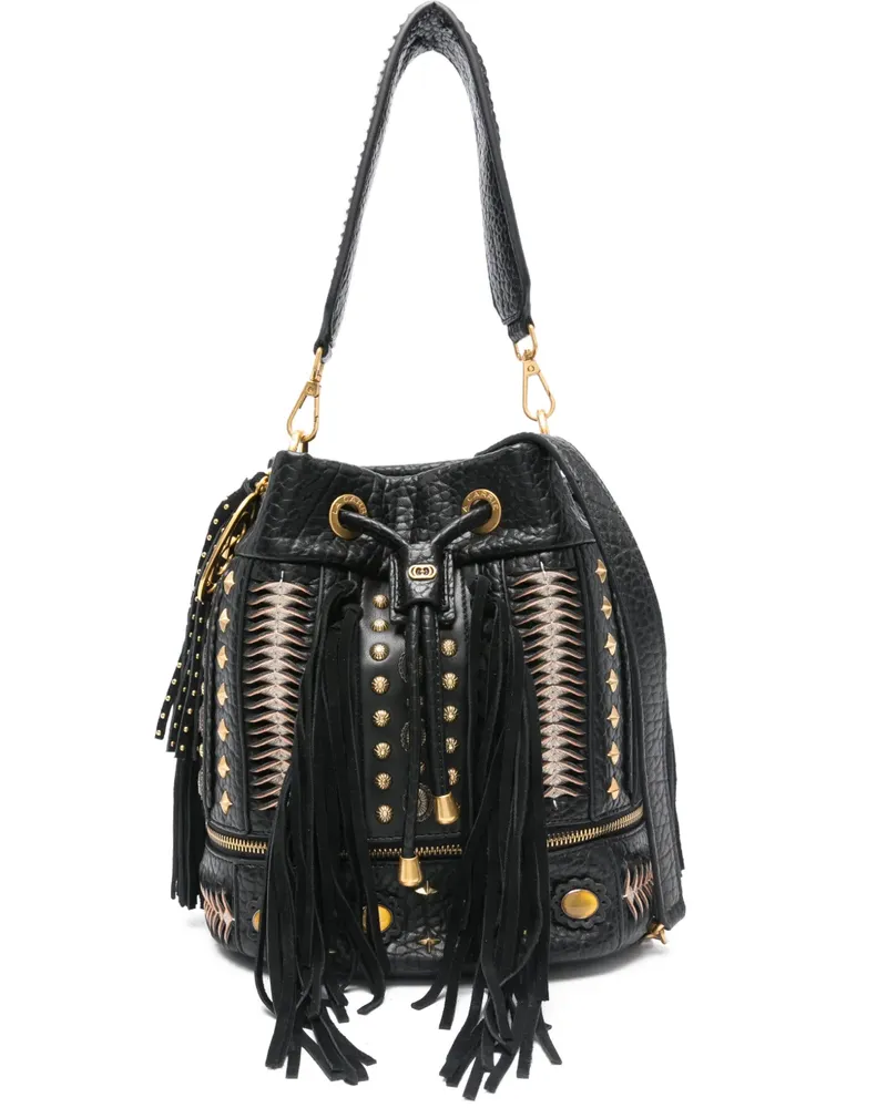 LA CARRIE Jungle studded tassel bucket bag - Schwarz Schwarz