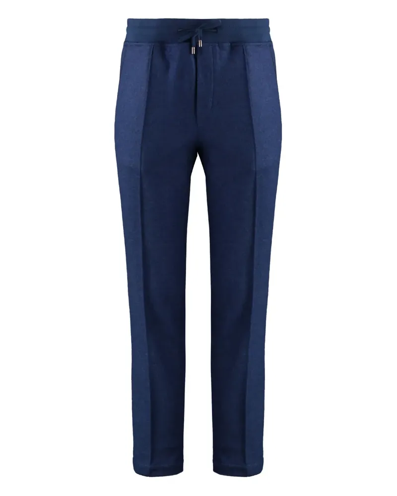 MOORER Wollhose mit Ledereinsatz - Blau Blau