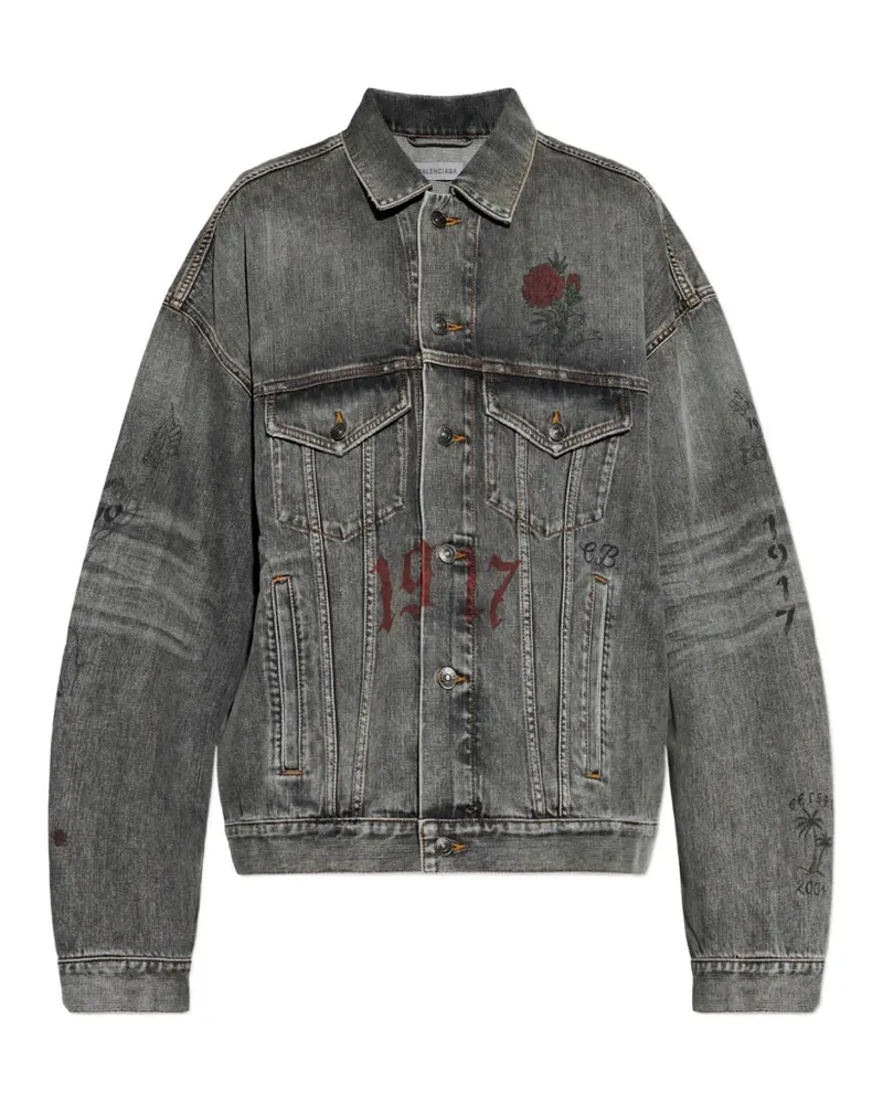 Balenciaga Jeansjacke mit Tattoo-Print - Grau Grau