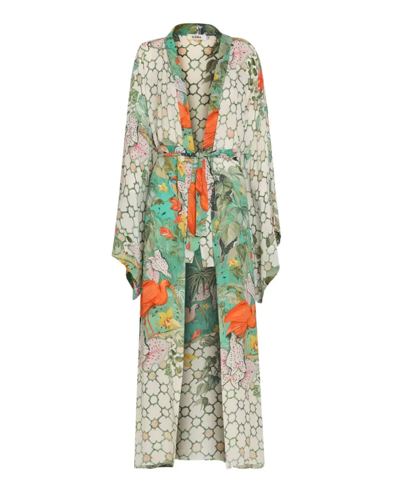 Amir Slama Kaftan mit Blumenprint und Schleifenverschluss - Nude Nude