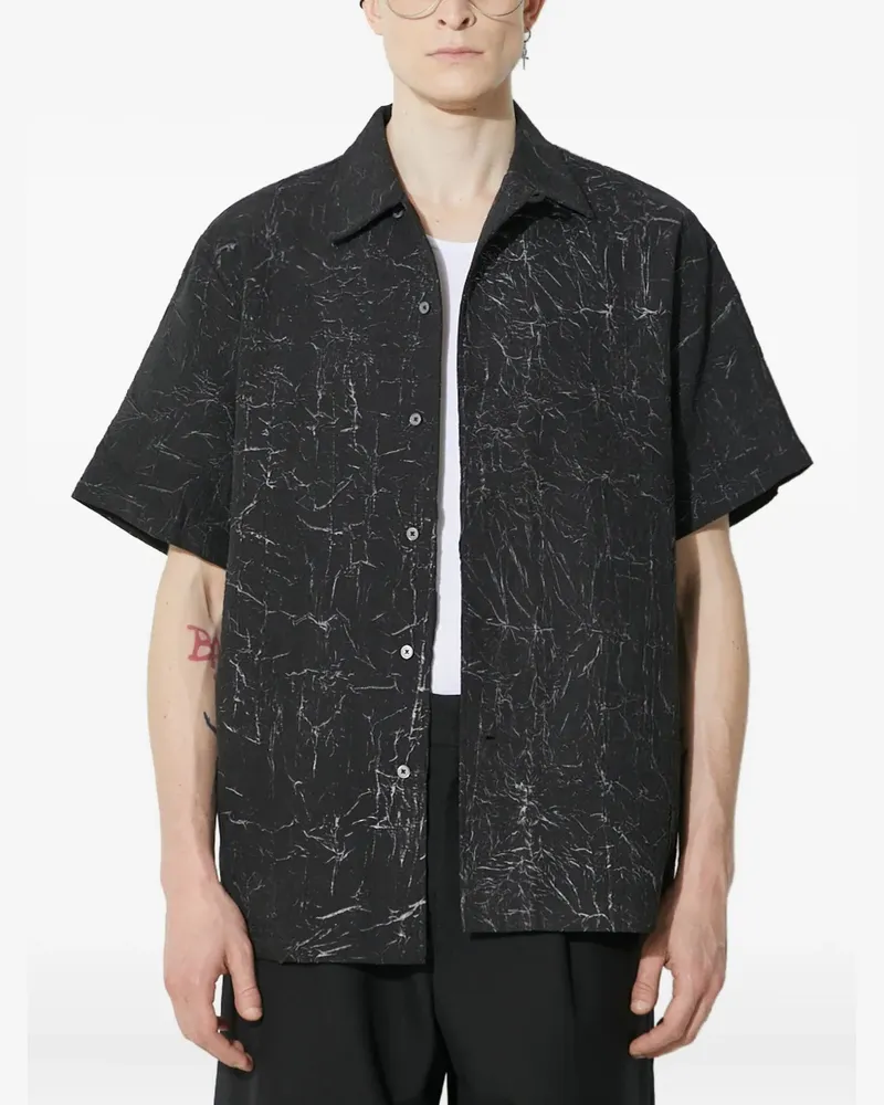 Han Kjøbenhavn Kurzärmeliges Hemd mit Crackle-Print - Schwarz Schwarz