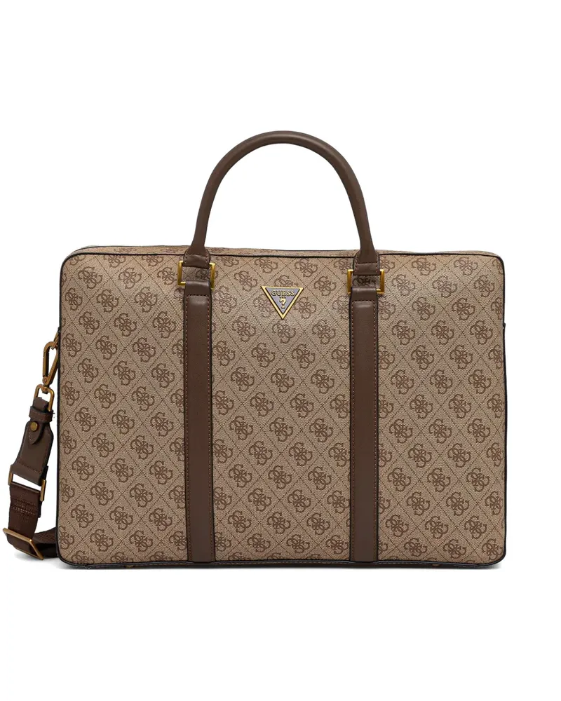 Guess Milano monogram-print logo-patch laptop bag - Nude Nude