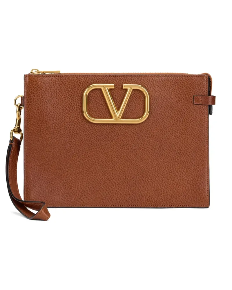 Valentino Garavani logo-detail leather clutch bag - Braun Braun