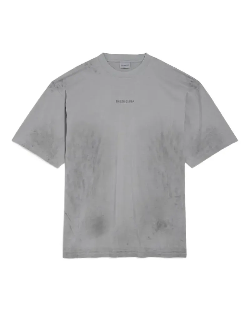 Balenciaga T-Shirt in Distressed-Optik mit Logo-Stickerei - Grau Grau