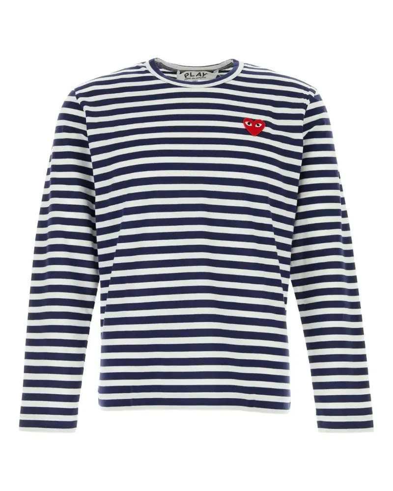 Comme des Garçons Gestreiftes T-Shirt mit Stickerei - Blau Blau