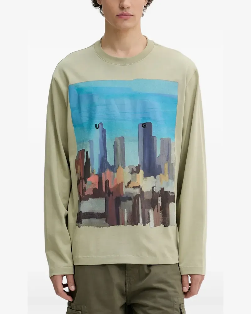 HUGO BOSS Langarmshirt mit Cityscape-Print - Grün Grün