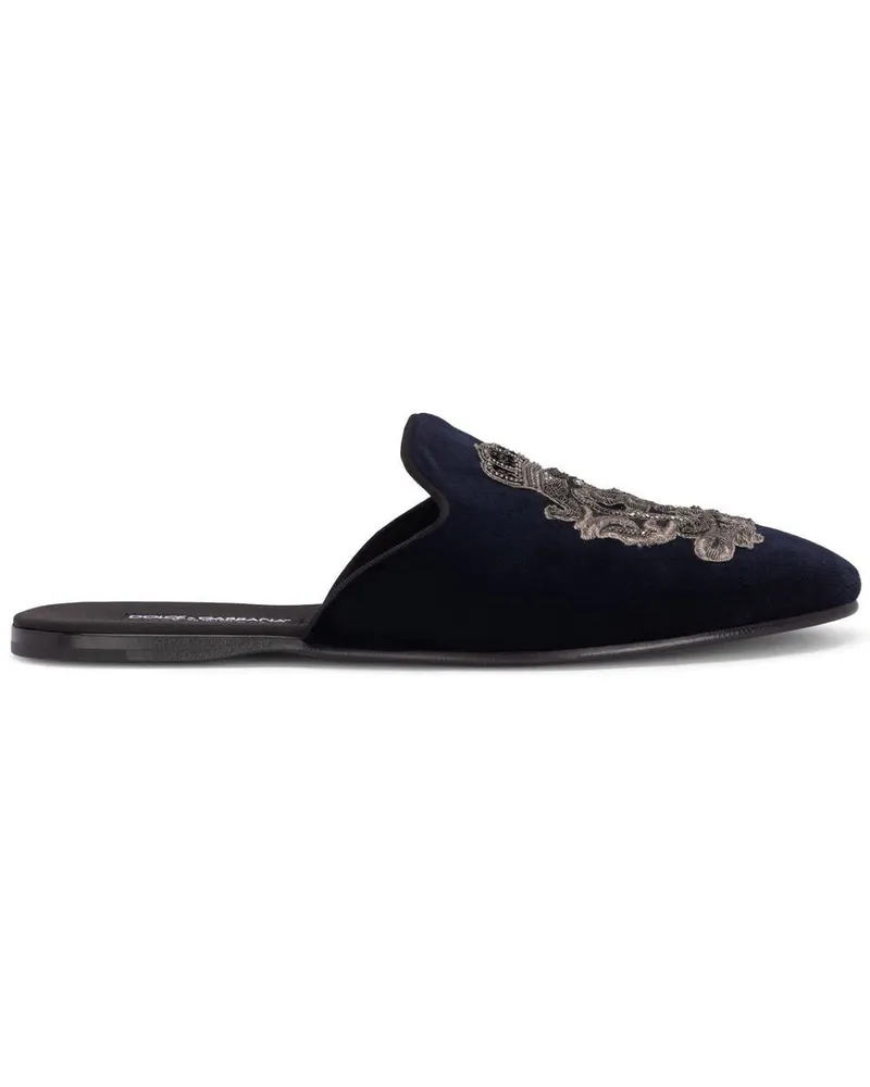 Dolce & Gabbana Bestickte Slipper in Samtoptik - Schwarz Schwarz
