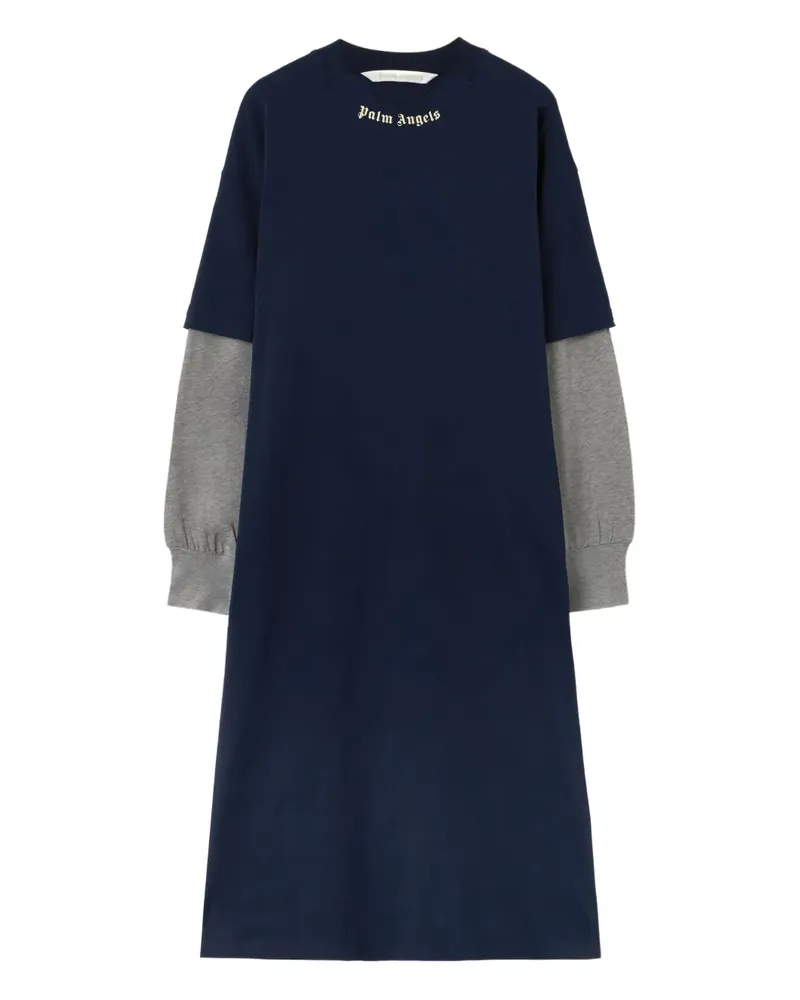 Palm Angels curved logo layered midi dress - Blau Blau