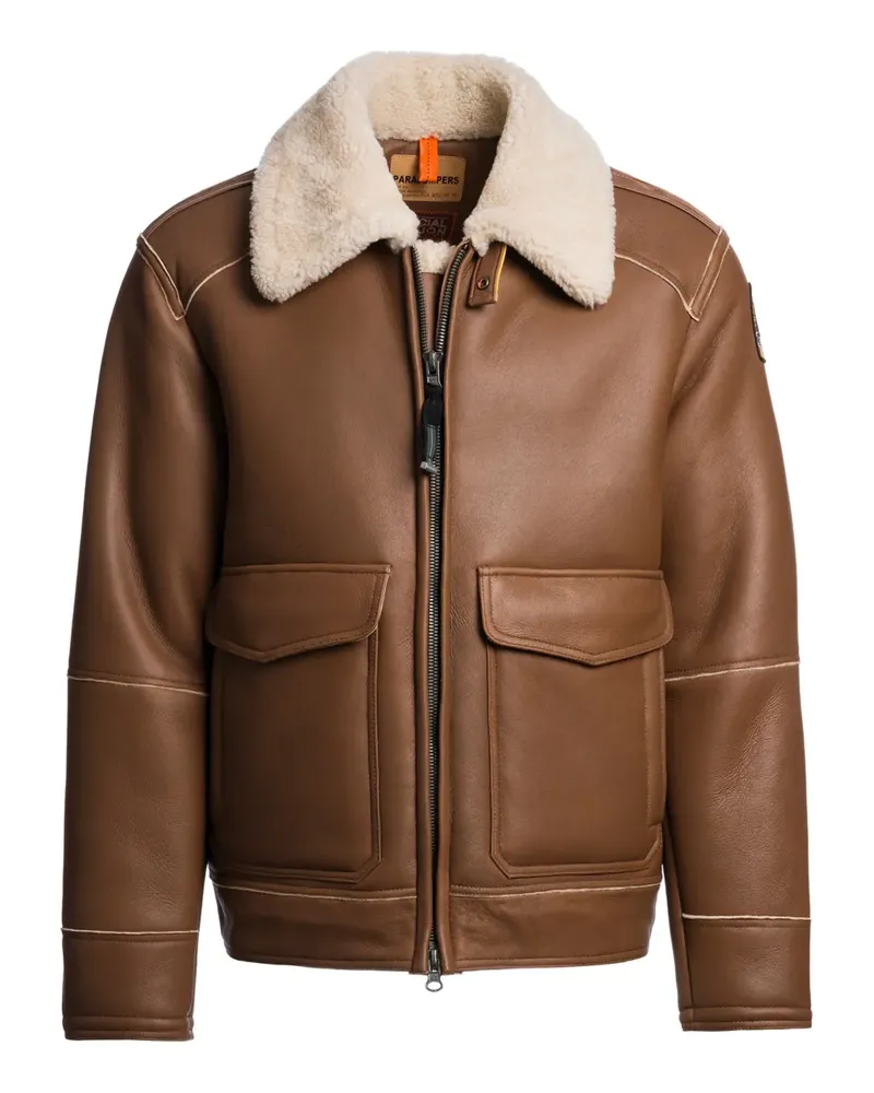 Parajumpers Lederjacke mit Shearling-Kragen - Nude Nude