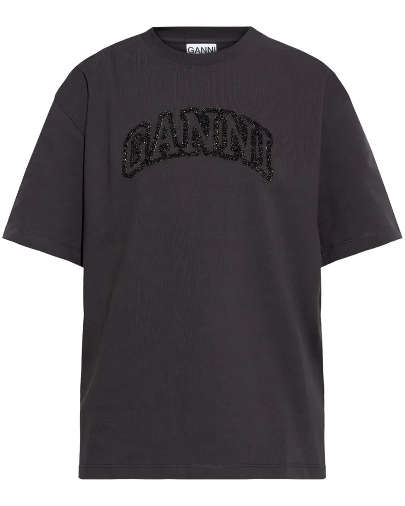 Ganni T-Shirt mit Logo-Stickerei - Grau Grau