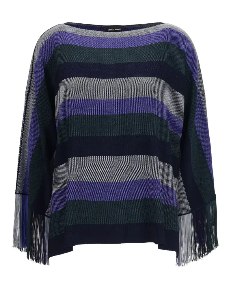 Giorgio Armani striped fringe-trimmed sweater - Blau Blau