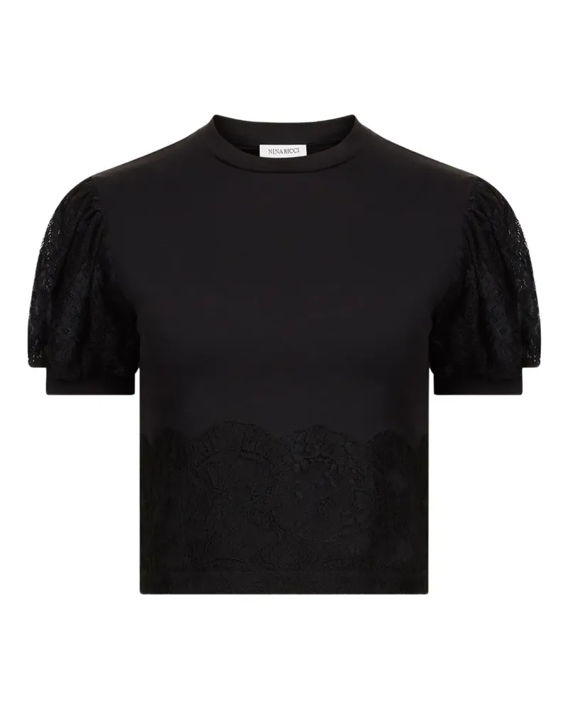 Nina Ricci Puffärmel-Oberteil mit Spitzenbesatz - Schwarz Schwarz