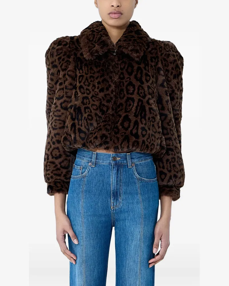 Chloé leopard-print puffed jacket - Braun Braun