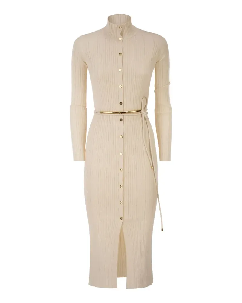 Elisabetta Franchi button-up ribbed-knit dress - Nude Nude