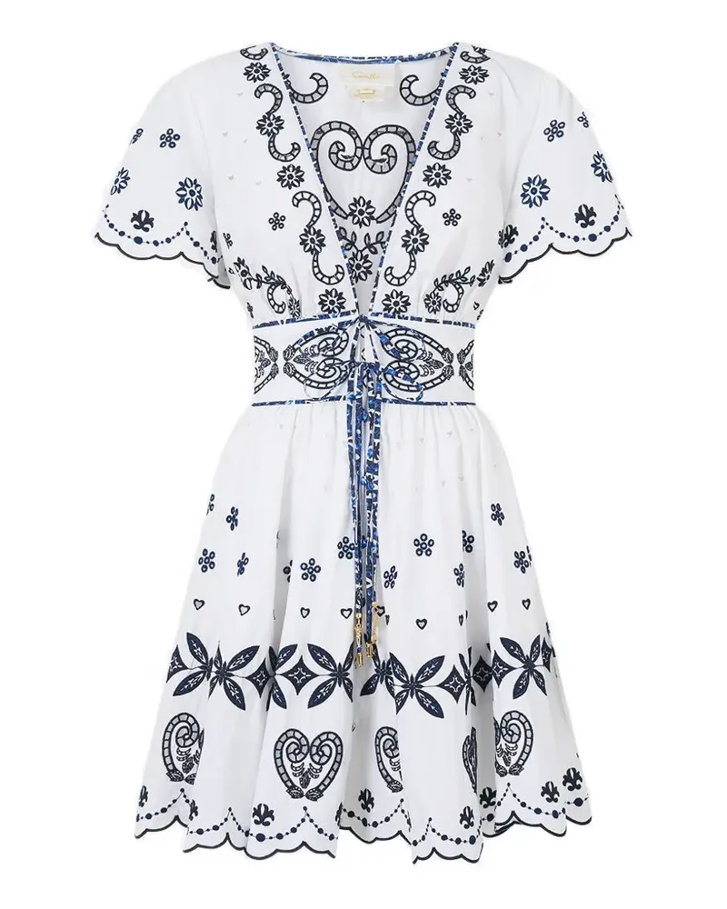 Camilla mini ties-detail V-neck dress - Weiß Weiß