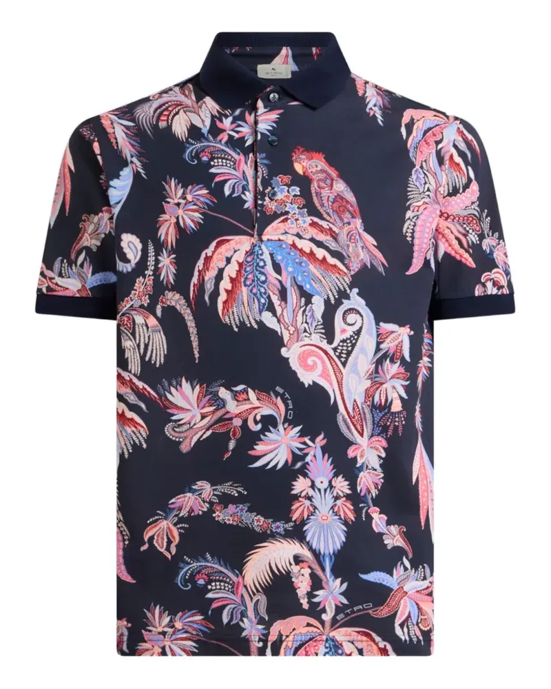 Etro Palmen-Poloshirt mit Papagei-Print - Blau Blau