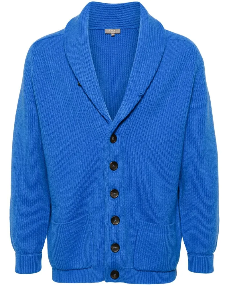 N.Peal Gerippter Kensington Cardigan - Blau Blau