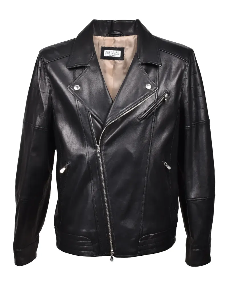 Brunello Cucinelli leather biker jacket - Schwarz Schwarz