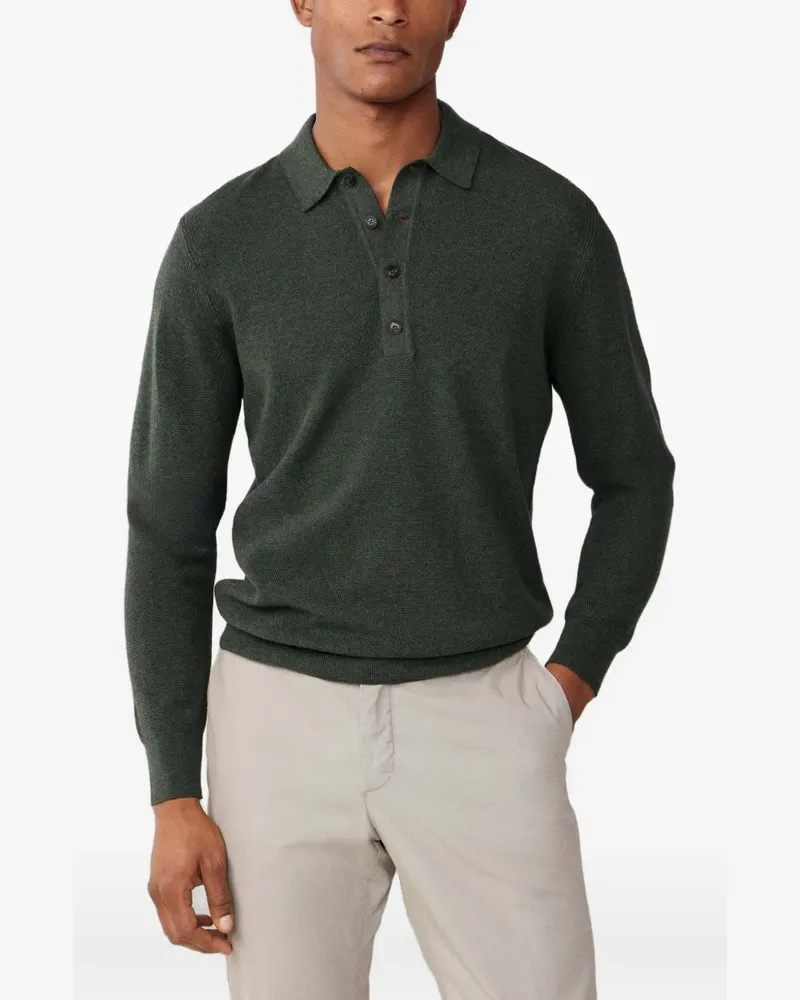 Hackett Langärmeliges Poloshirt aus strukturiertem Strick - Grün Grün