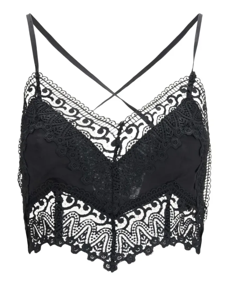 Charo Ruiz Blanca lace-trim cropped top - Schwarz Schwarz