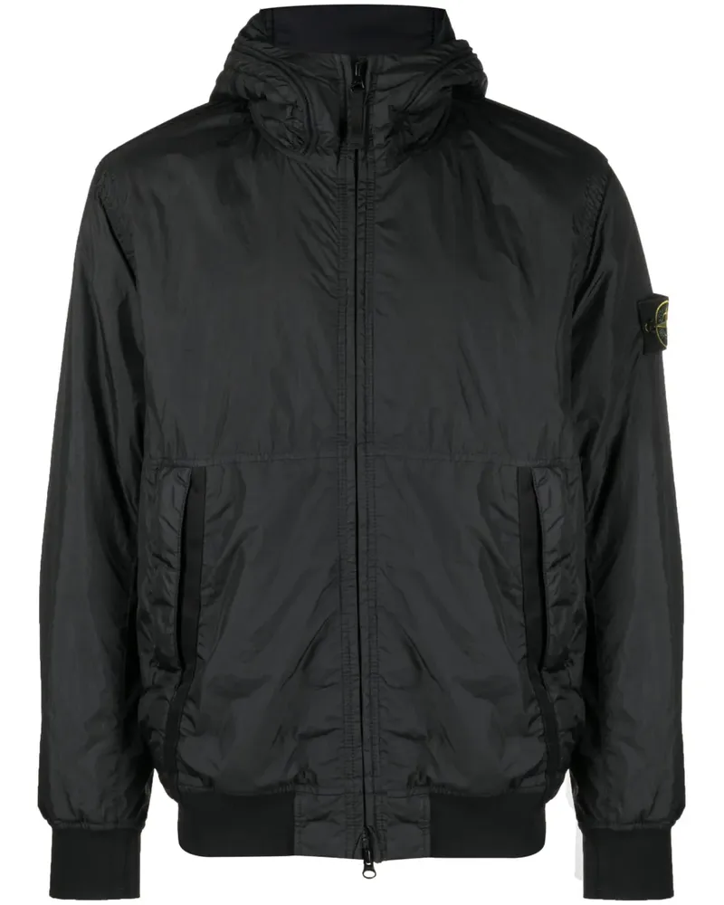 Stone Island Kapuzenjacke mit Kompass-Patch - Schwarz Schwarz