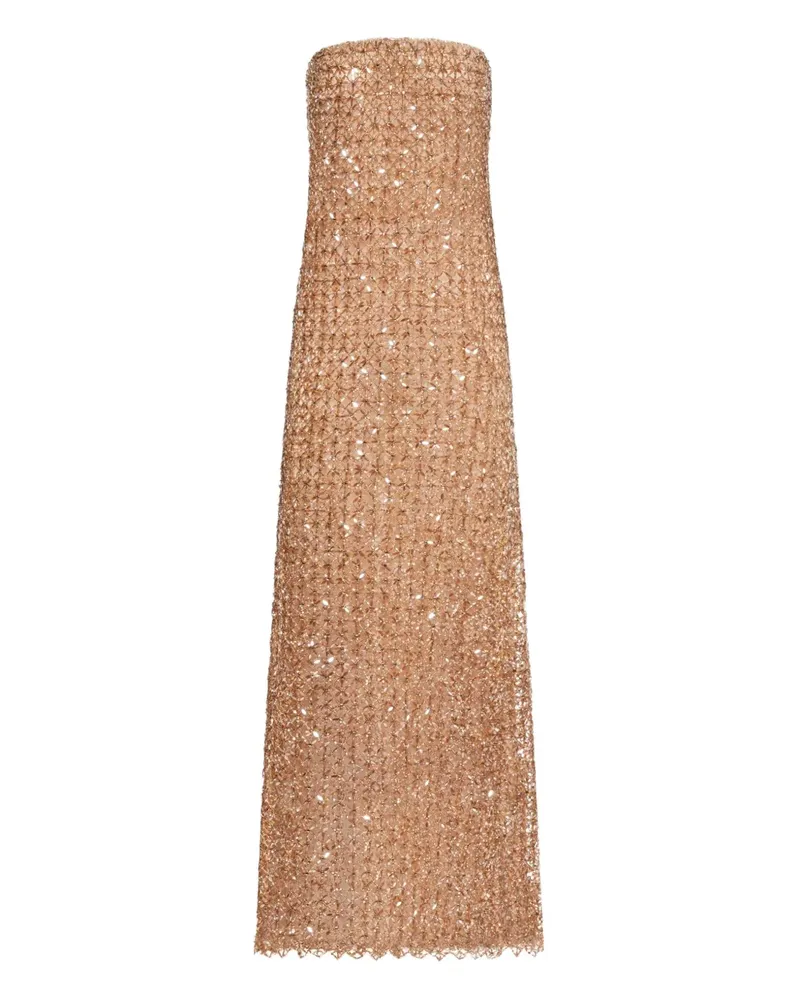Oscar de la Renta Abendkleid mit Pailletten - Nude Nude