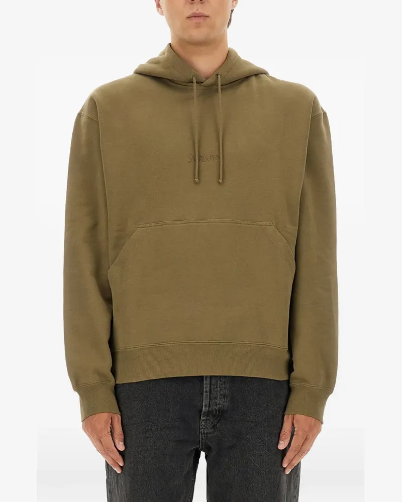 Saint Laurent Hoodie mit Logo-Stickerei - Grün Grün