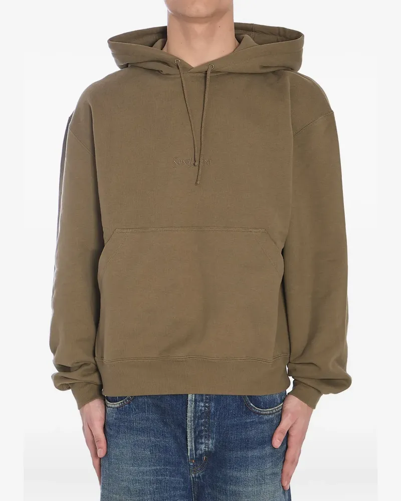 Saint Laurent Hoodie mit Logo-Stickerei - Grün Grün