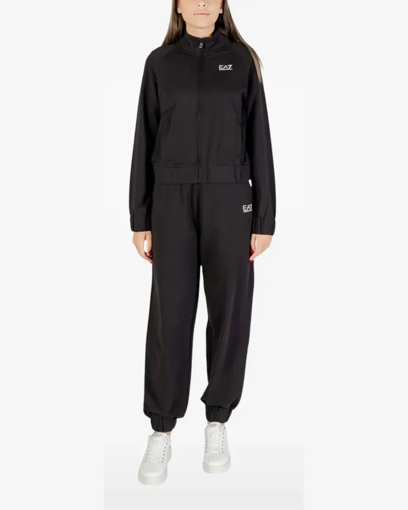 EA7 logo-detail zip-up cotton tracksuit - Schwarz Schwarz
