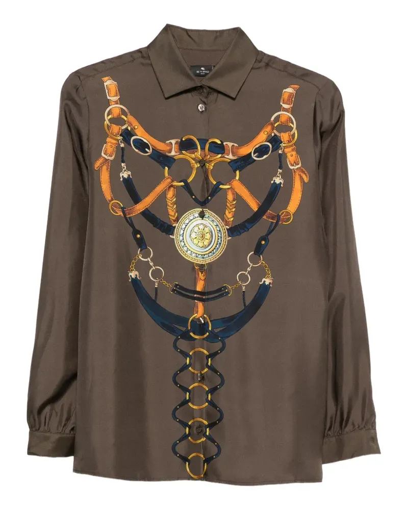 Etro belt-print silk shirt - Braun Braun