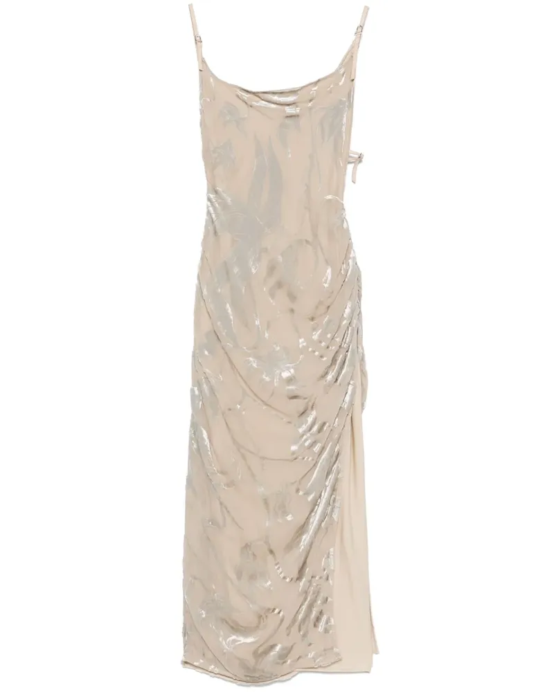 Thierry Mugler Asymmetrisches Abendkleid aus Samt mit Blumen - Nude Nude