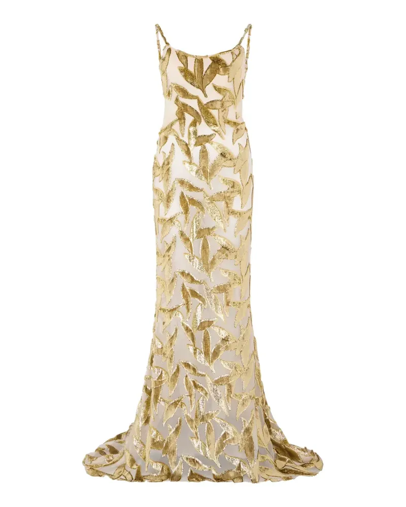 Roberto Cavalli foliage-motif sheer dress - Gold Gold