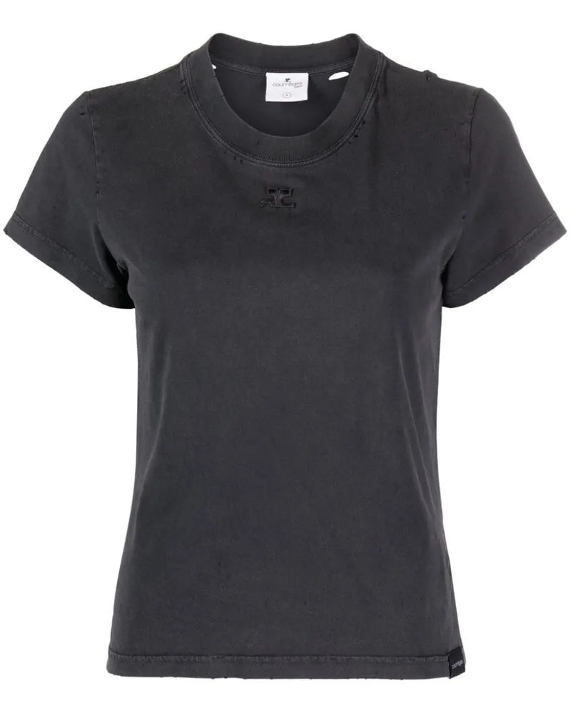 Courrèges T-Shirt mit Logo-Stickerei - Grau Grau