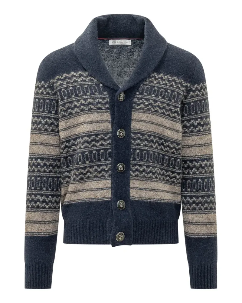 Brunello Cucinelli Fair Isle shawl-collar cardigan - Blau Blau