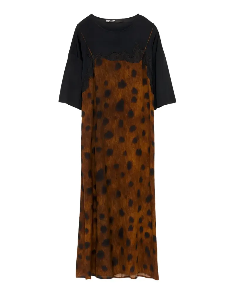 BIMBA Y LOLA Deer Kleid in Schwarz und Braun aus zwei Materialien im Layering-Look Braun