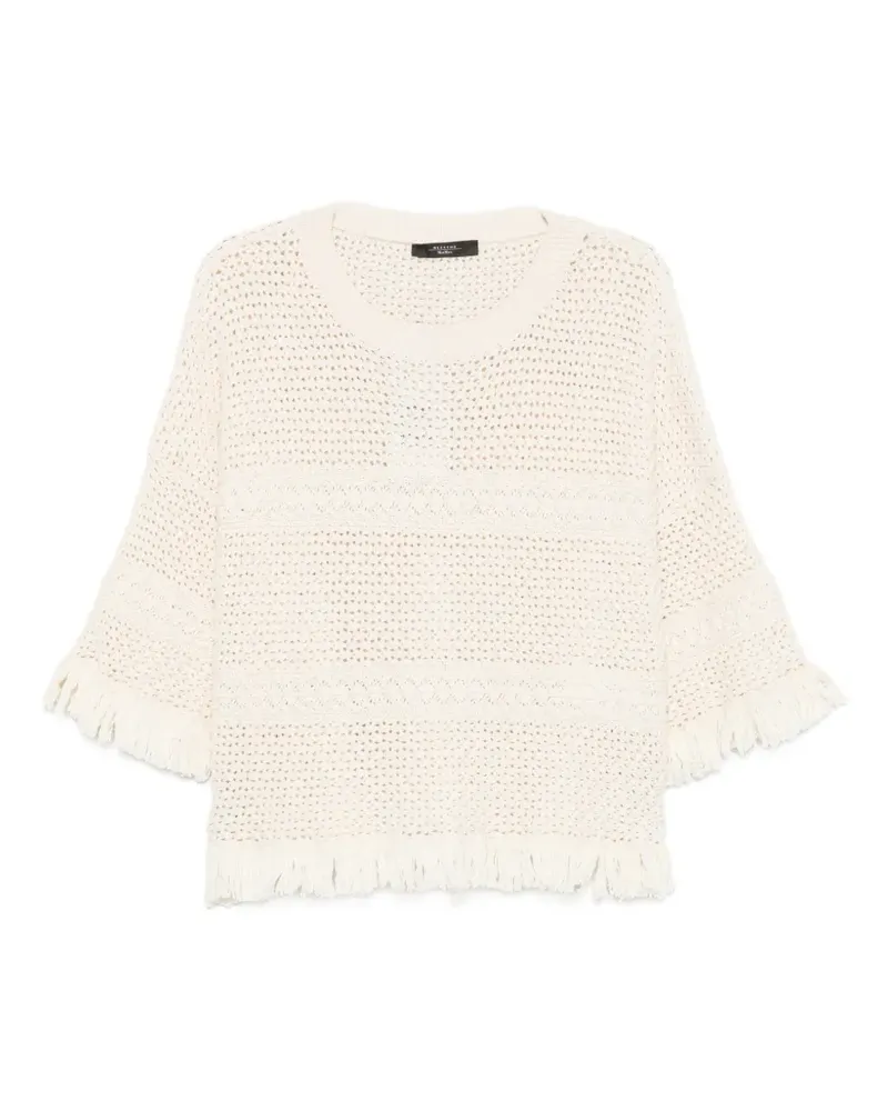 Max Mara Palato fringe-trimmed crochet-knit sweater - Nude Nude