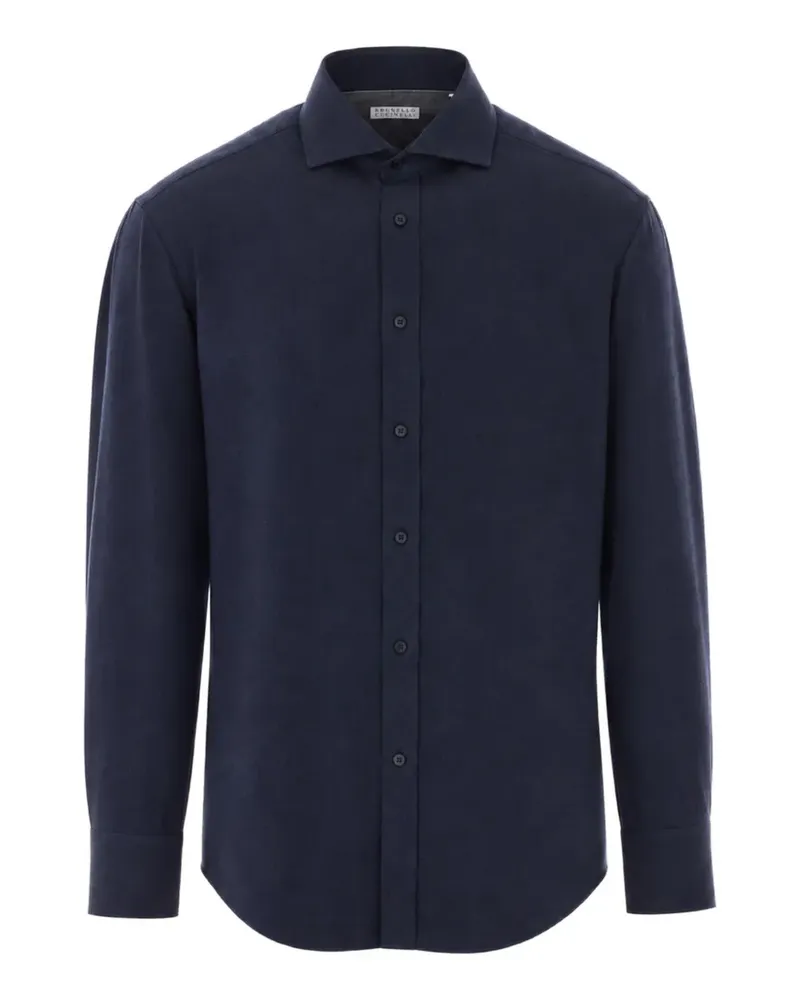Brunello Cucinelli herringbone-weave long-sleeve shirt - Blau Blau