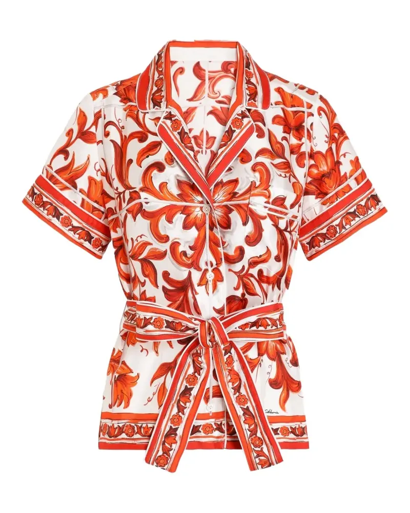 Dolce & Gabbana Kurzärmeliges Top mit Majolica-Print - Weiß Weiß