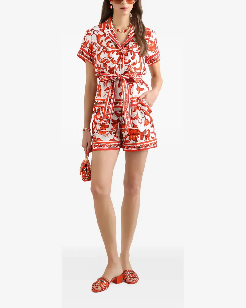 Dolce & Gabbana Kurzärmeliges Top mit Majolica-Print - Weiß Weiß