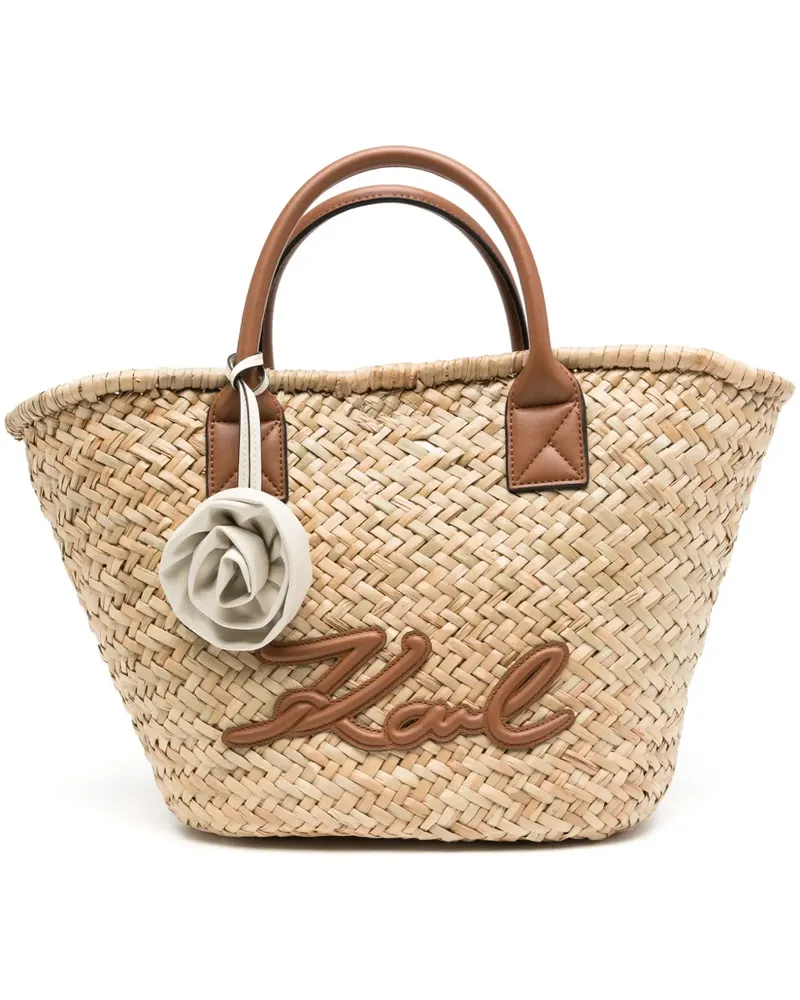 Karl Lagerfeld Mittelgroße K/Signature Strandtasche aus Raffiabast - Braun Braun