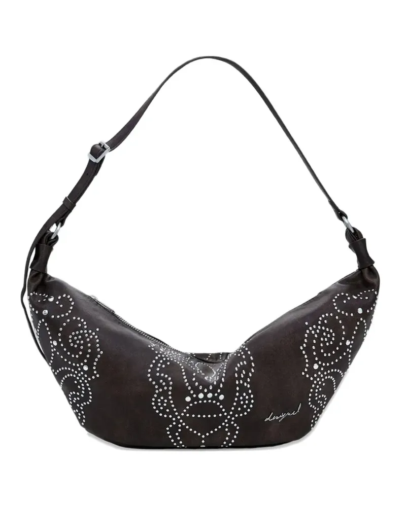 Desigual Verzierte Schultertasche im Blumendesign - Braun Braun