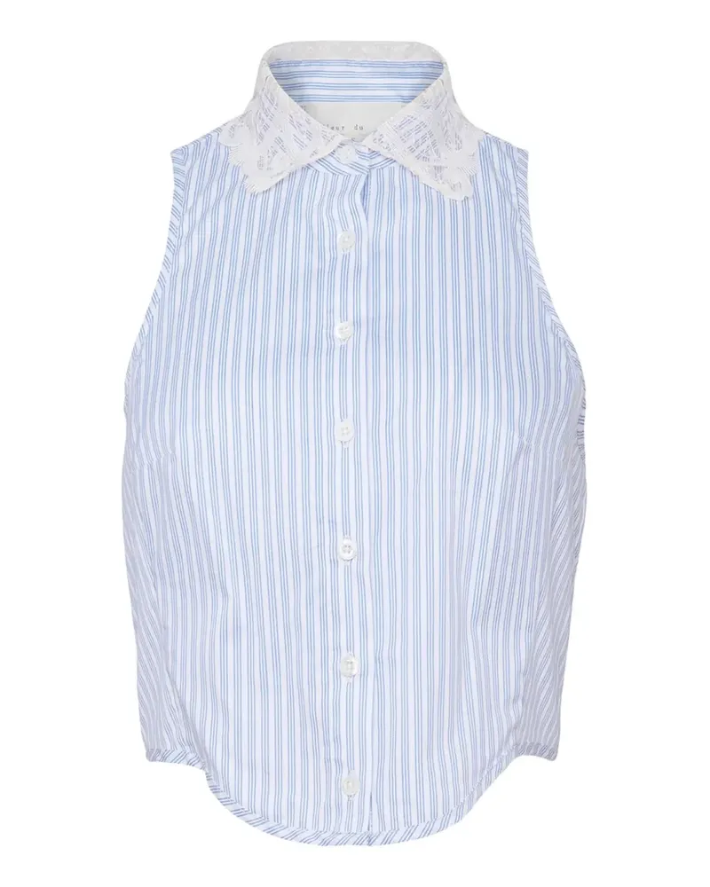 Fleur Du Mal embroidered-collar striped bib top - Blau Blau