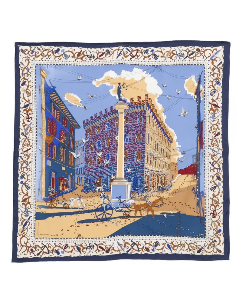 Ferragamo Schal mit Print - Blau Blau