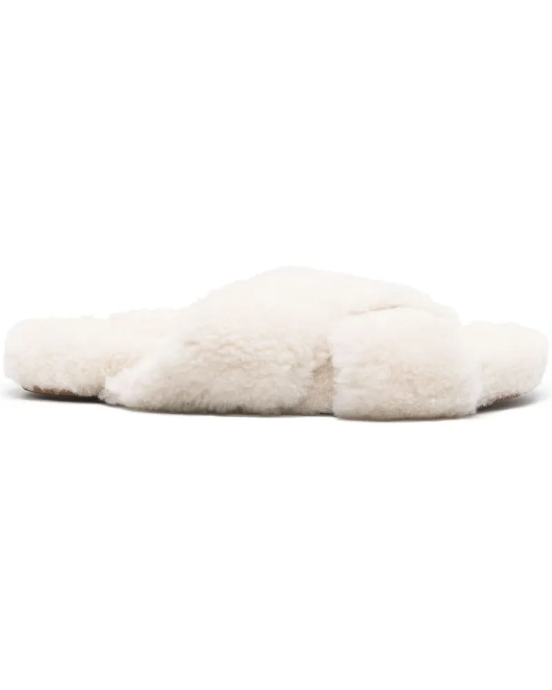 Yves Salomon Shearling-Slipper mit Riemen - Weiß Weiß