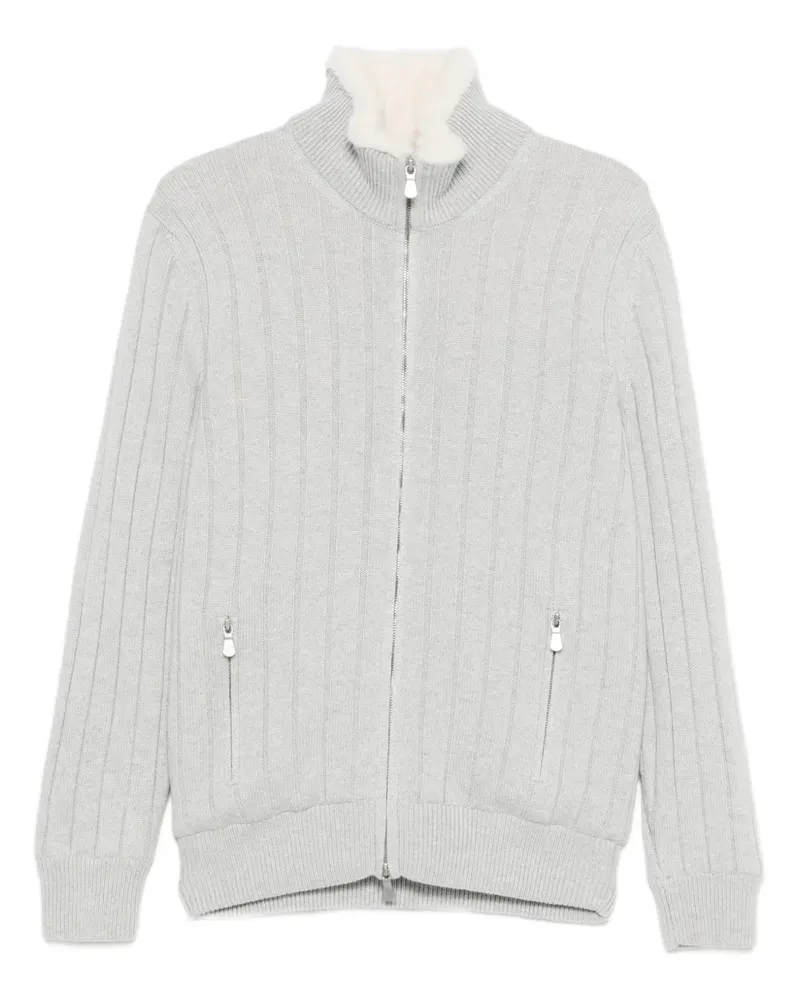 La Fileria Gerippter Cardigan mit Reißverschluss - Grau Grau