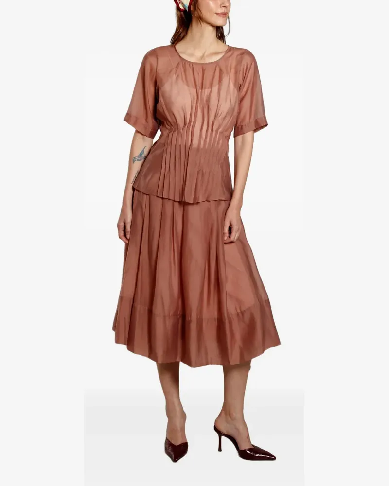 ISOLDA Horizonte Espelhado pleated midi skirt - Braun Braun