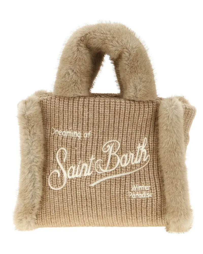 MC2 Saint Barth shearling-trim logo-detail mini tote bag - Nude Nude