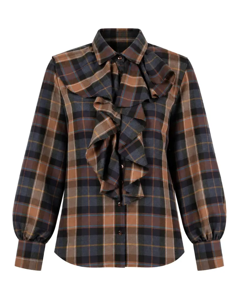 VICOLO ruffled check-print button-up shirt - Braun Braun